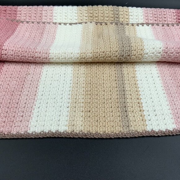 Vintage Afghan Hand Crocheted Infant Blanket 34 1/2" x 29" Mauve Tan Cream Pink - Picture 7 of 8